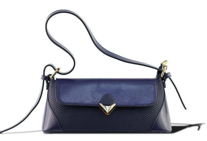 حقيبة كتف أنيقة للنساء من طراز باغيت بمشبك ذهبي، حقيبة باغيت، حقيبة يد ، حقيبة كتف، جلد محكم، حقيبة رسمية، إكسسوارات نسائية، حقيبة عصرية (أزرق) - Image 1